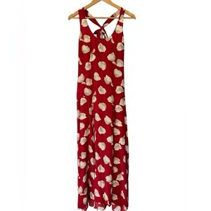 Theory Printed Silk Crepe Maxi Dress in a red floral print